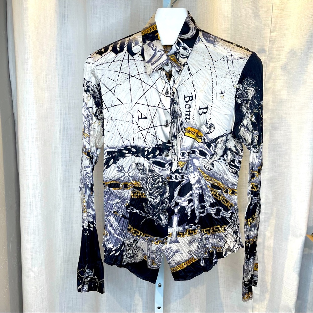 Roberto Cavalli Italian Silk Crinkle Blouse - M